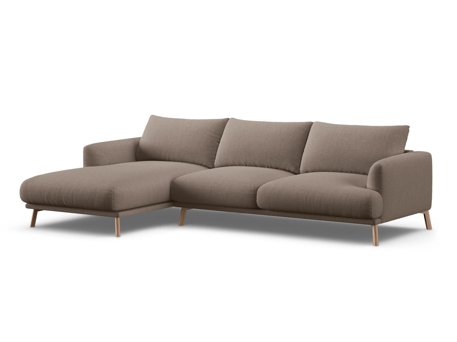 Stilvolles 4-Sitzer Ecksofa links Naomi in edlem Cappuccino-Liberty, perfekt für gemütliche Stunden und zeitgemäße Einrichtung.