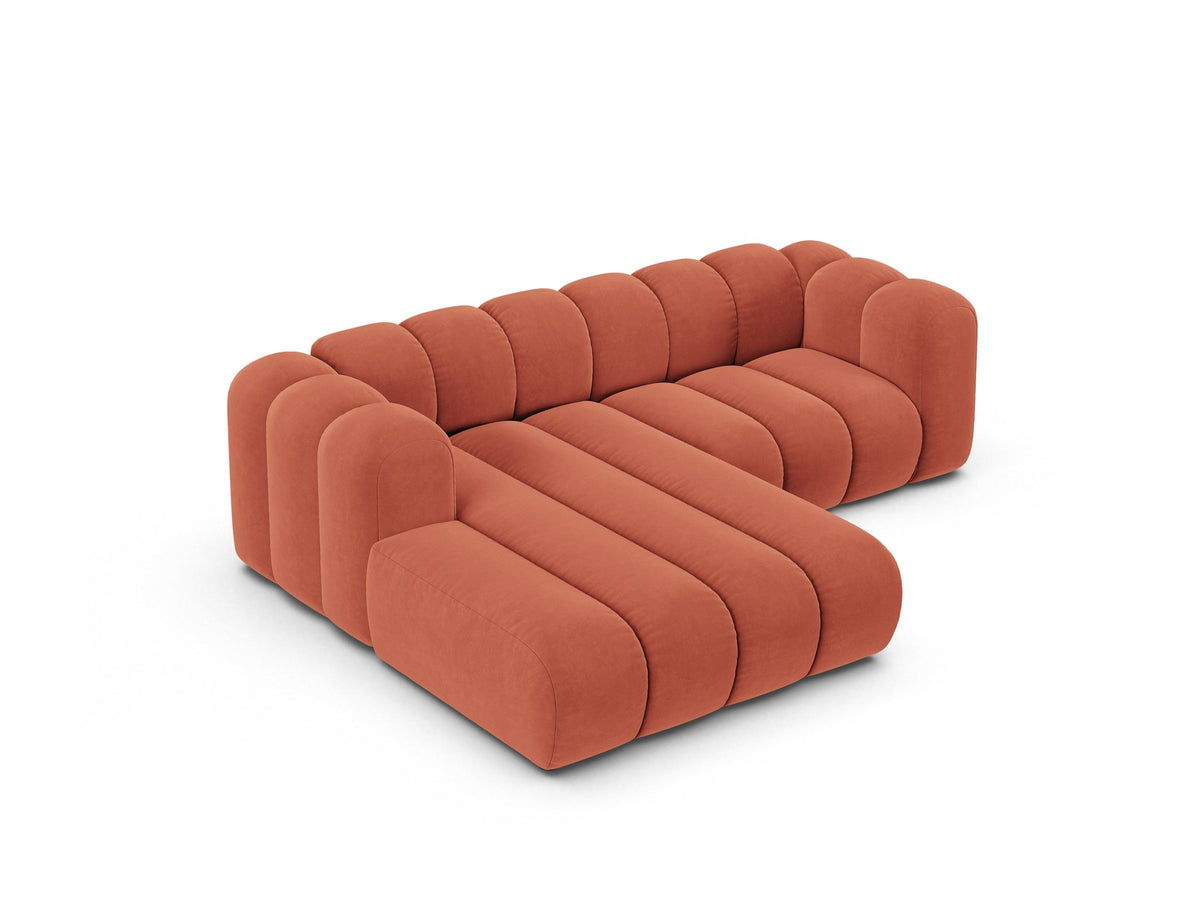 Lupine Linkes Ecksofa von Micadoni in Beige, L-förmiges Ecksofa mit Samtstoff Venus, schwarzen Kunststoffbeinen, Ausrichtung links.