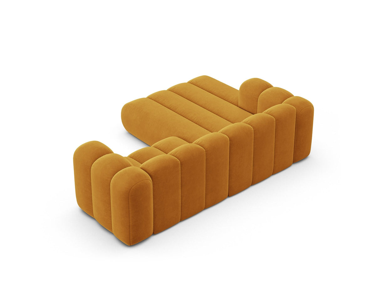 Lupine Linkes Ecksofa von Micadoni in Beige, L-förmiges Ecksofa mit Samtstoff Venus, schwarzen Kunststoffbeinen, Ausrichtung links.
