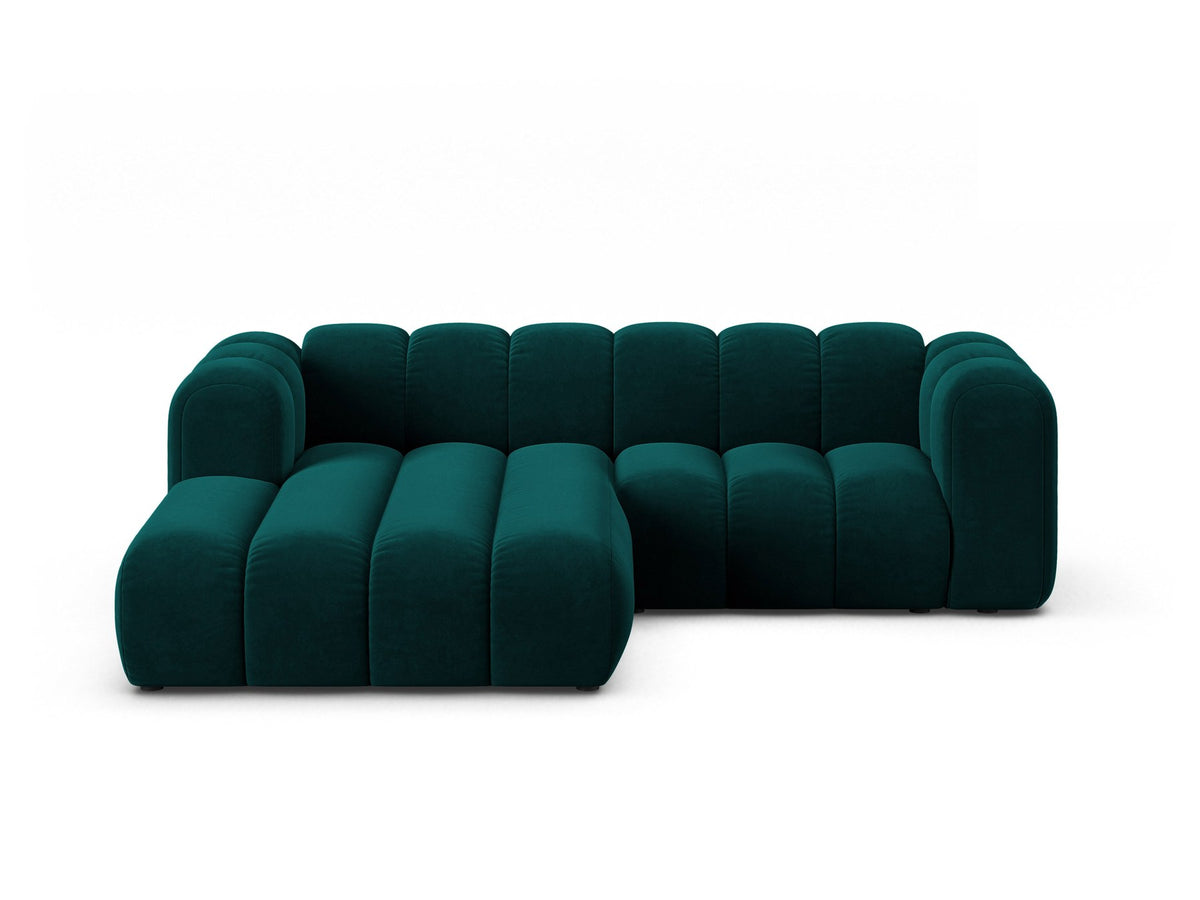 Lupine Linkes Ecksofa von Micadoni in Beige, L-förmiges Ecksofa mit Samtstoff Venus, schwarzen Kunststoffbeinen, Ausrichtung links.