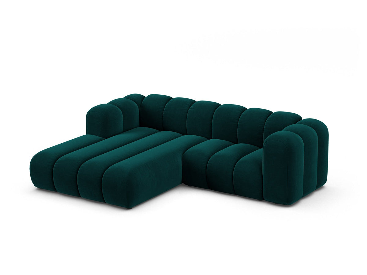 Lupine Linkes Ecksofa von Micadoni in Beige, L-förmiges Ecksofa mit Samtstoff Venus, schwarzen Kunststoffbeinen, Ausrichtung links.