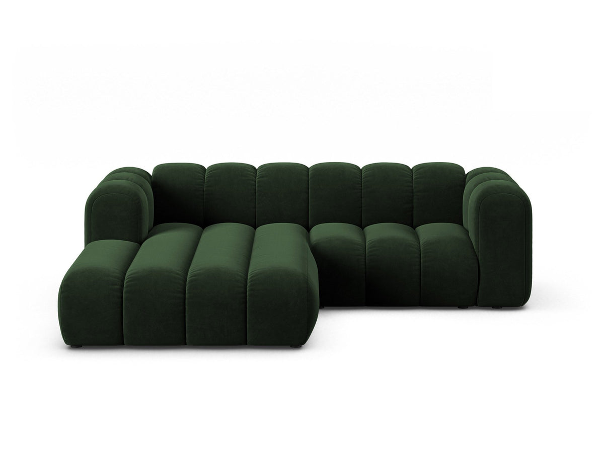 Lupine Linkes Ecksofa von Micadoni in Beige, L-förmiges Ecksofa mit Samtstoff Venus, schwarzen Kunststoffbeinen, Ausrichtung links.