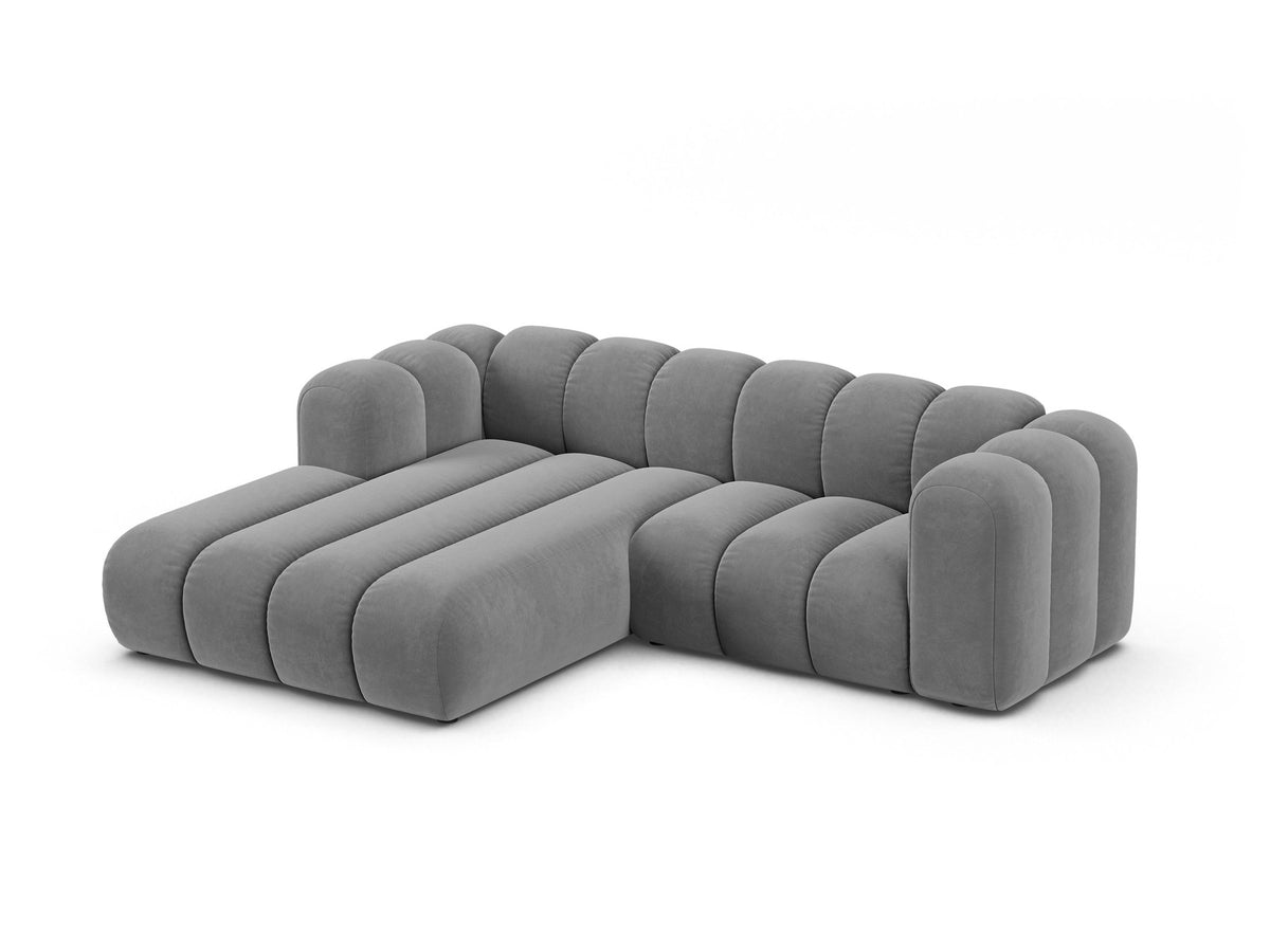 Lupine Linkes Ecksofa von Micadoni in Beige, L-förmiges Ecksofa mit Samtstoff Venus, schwarzen Kunststoffbeinen, Ausrichtung links.