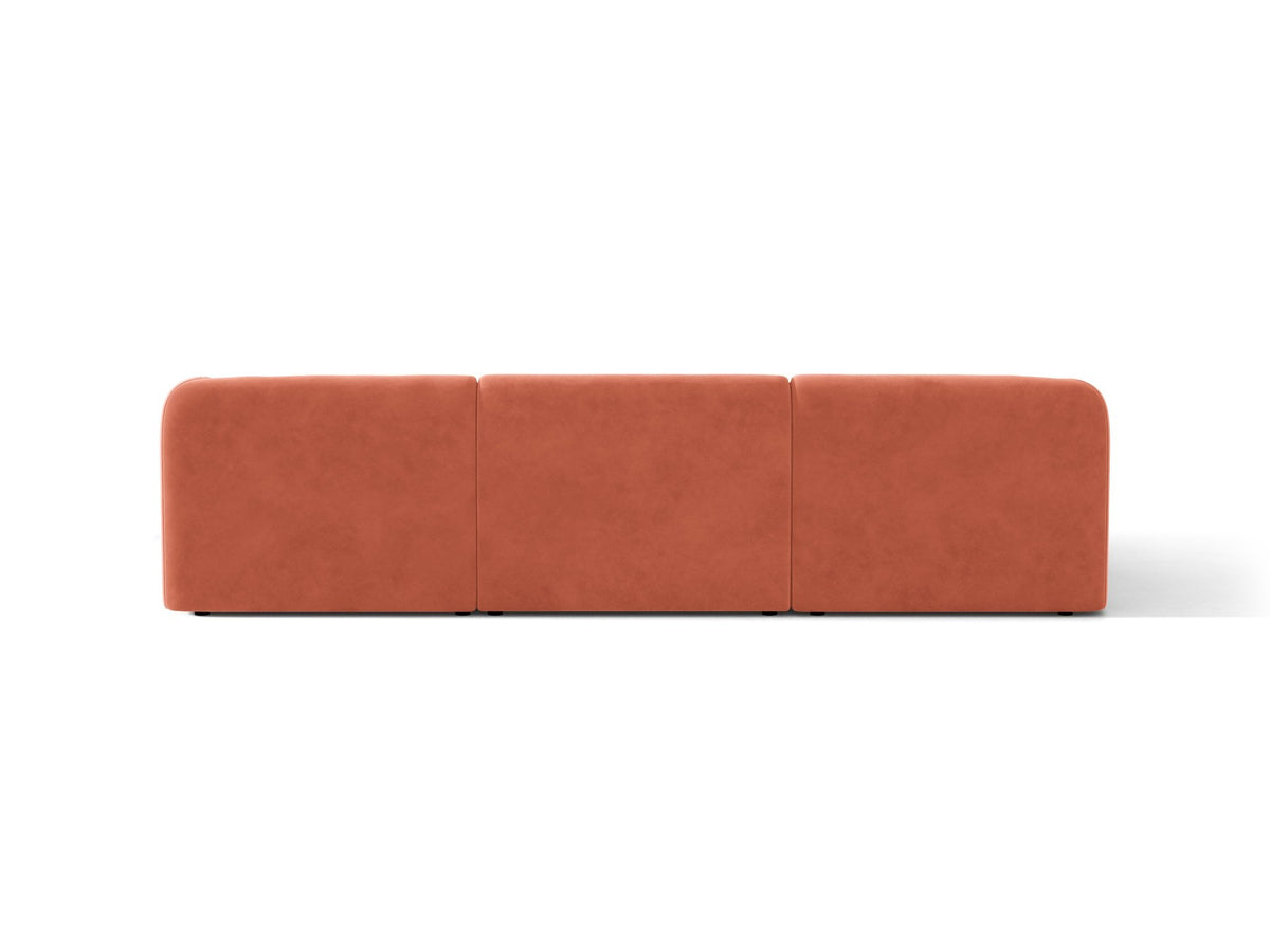 Miley Linkes Ecksofa von Micadoni, L-Sofa links in Dunkelbeige mit Bluvel-Stoffbezug und schwarzen Kunststoffbeinen, Frontalansicht.