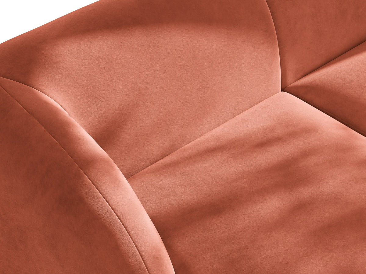 Miley Linkes Ecksofa von Micadoni, L-Sofa links in Dunkelbeige mit Bluvel-Stoffbezug und schwarzen Kunststoffbeinen, Frontalansicht.