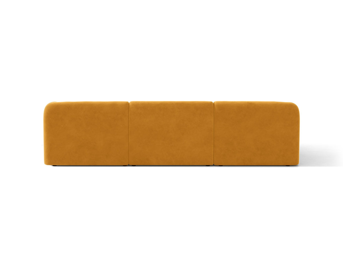 Miley Linkes Ecksofa von Micadoni, L-Sofa links in Dunkelbeige mit Bluvel-Stoffbezug und schwarzen Kunststoffbeinen, Frontalansicht.
