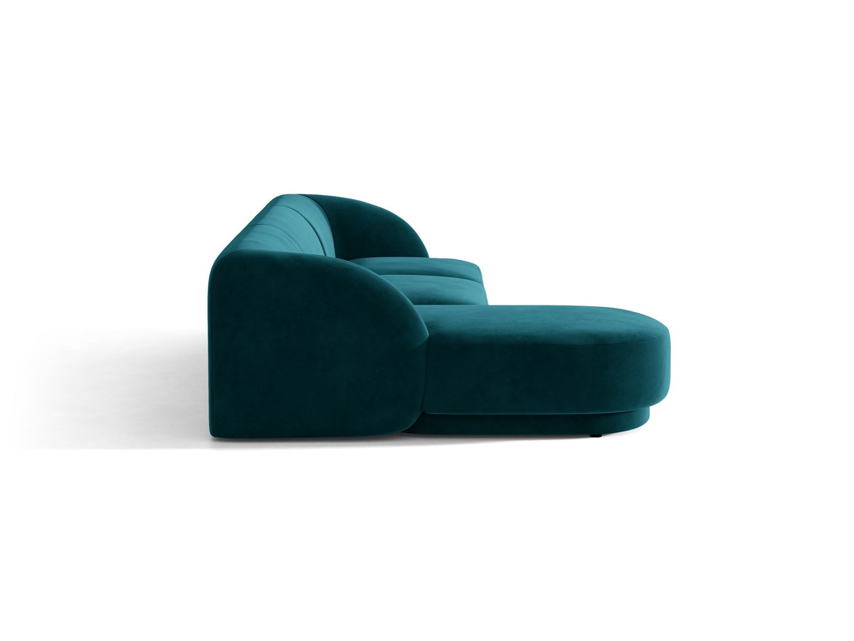Miley Linkes Ecksofa von Micadoni, L-Sofa links in Dunkelbeige mit Bluvel-Stoffbezug und schwarzen Kunststoffbeinen, Frontalansicht.
