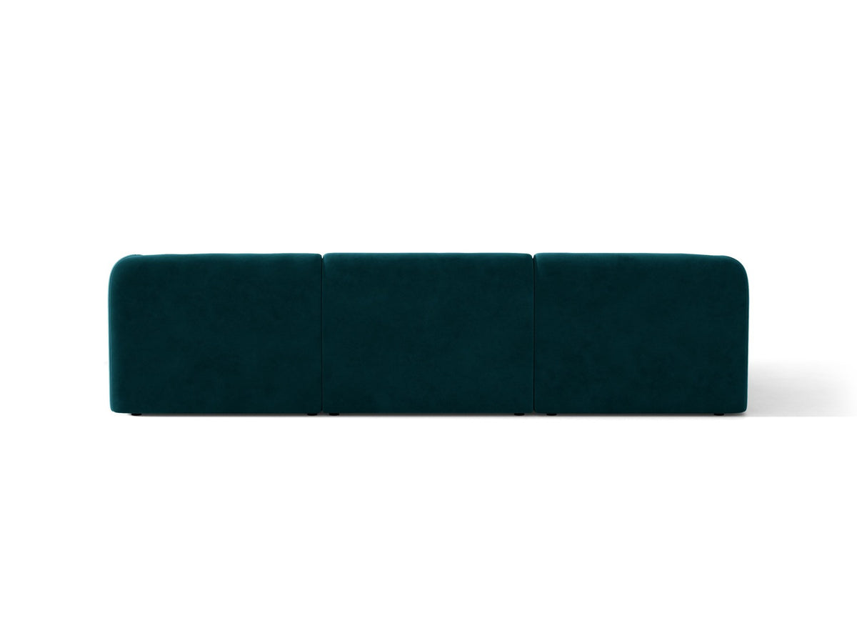 Miley Linkes Ecksofa von Micadoni, L-Sofa links in Dunkelbeige mit Bluvel-Stoffbezug und schwarzen Kunststoffbeinen, Frontalansicht.
