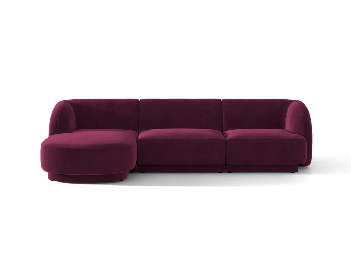 Miley Linkes Ecksofa von Micadoni, L-Sofa links in Dunkelbeige mit Bluvel-Stoffbezug und schwarzen Kunststoffbeinen, Frontalansicht.