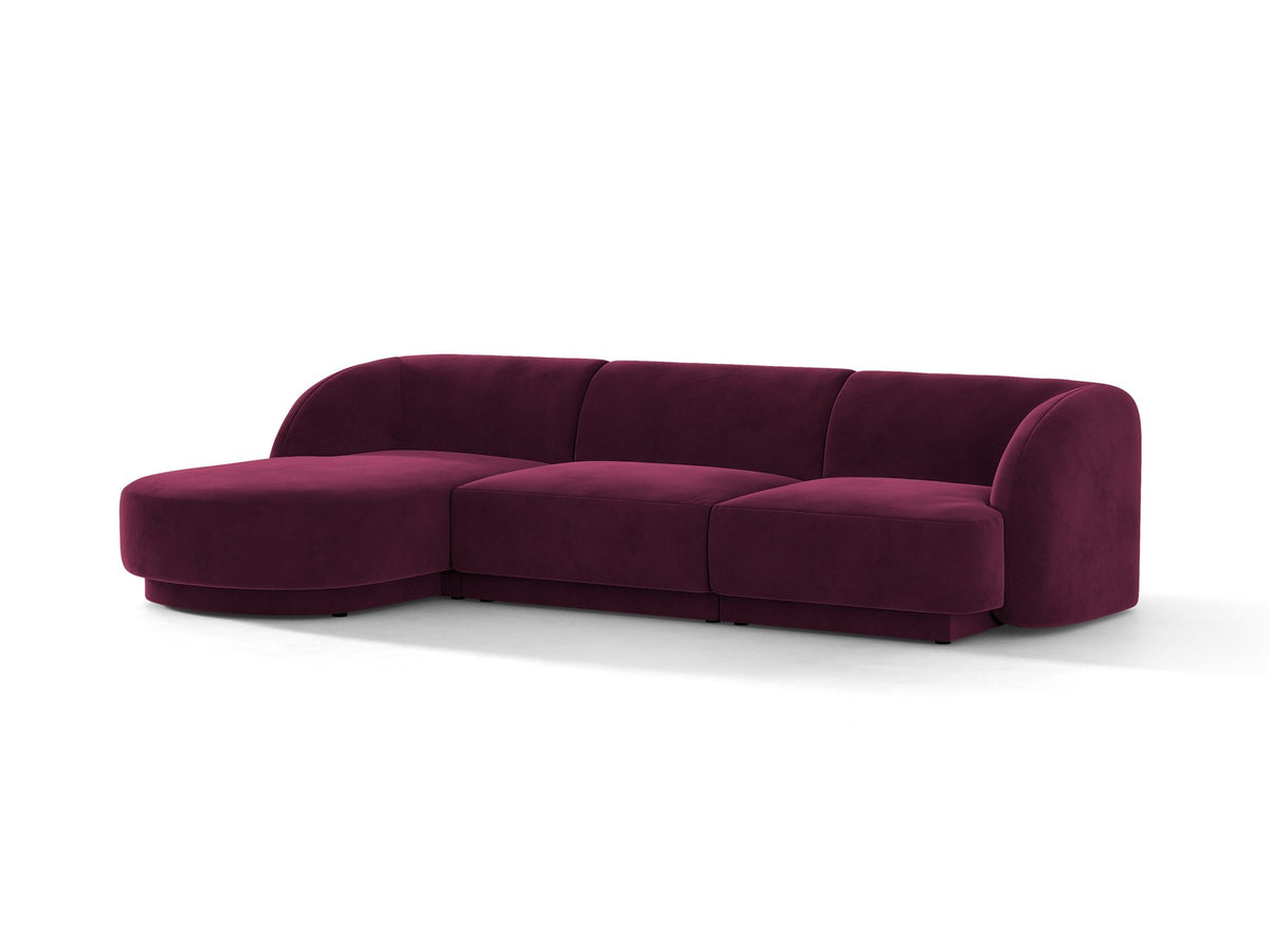 Miley Linkes Ecksofa von Micadoni, L-Sofa links in Dunkelbeige mit Bluvel-Stoffbezug und schwarzen Kunststoffbeinen, Frontalansicht.