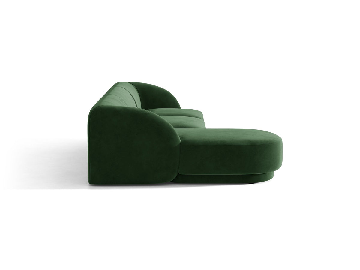 Miley Linkes Ecksofa von Micadoni, L-Sofa links in Dunkelbeige mit Bluvel-Stoffbezug und schwarzen Kunststoffbeinen, Frontalansicht.
