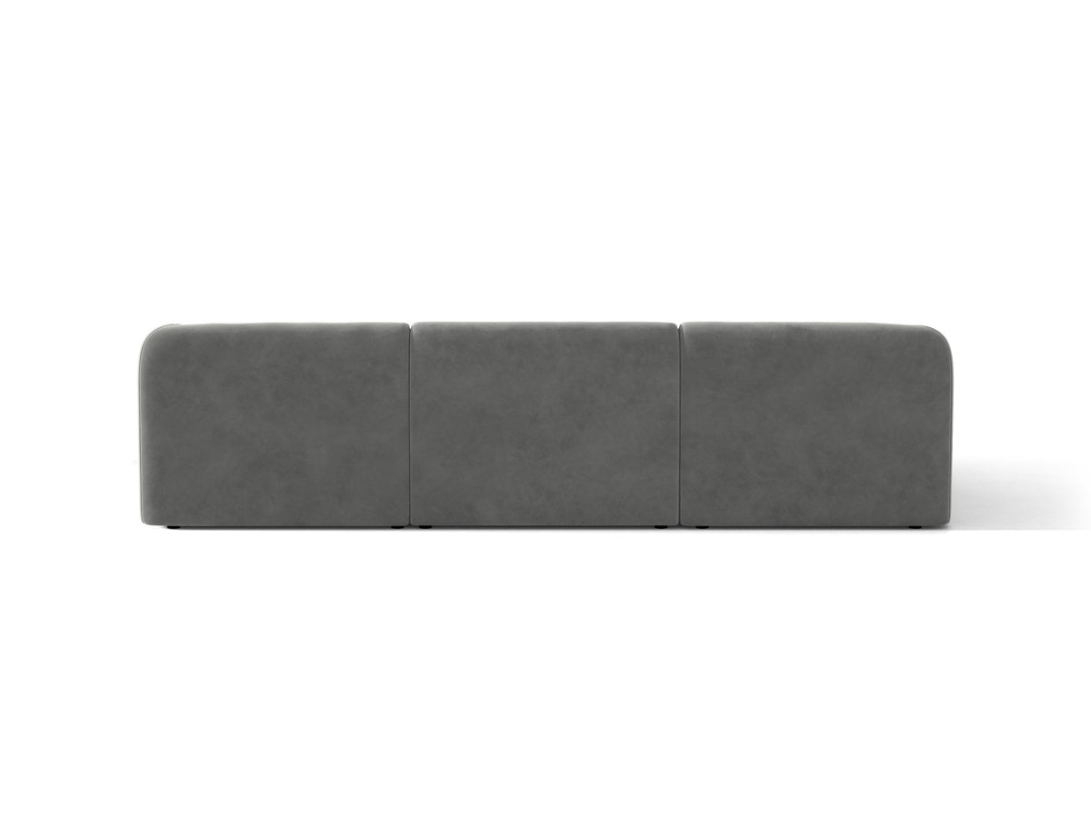 Miley Linkes Ecksofa von Micadoni, L-Sofa links in Dunkelbeige mit Bluvel-Stoffbezug und schwarzen Kunststoffbeinen, Frontalansicht.