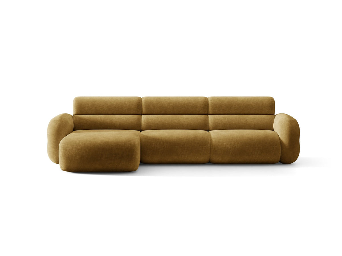 Linkes L-Ecksofa Neo von Micadoni in Dunkles Olivgrün, mit hoher Rückenlehne, schwarzen Kunststoffbeinen und tiefer gepolsterter Sitzfläche.