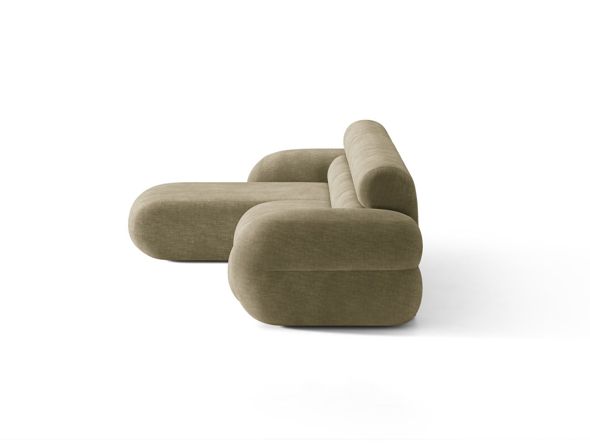 Linkes L-Ecksofa Neo von Micadoni in Dunkles Olivgrün, mit hoher Rückenlehne, schwarzen Kunststoffbeinen und tiefer gepolsterter Sitzfläche.
