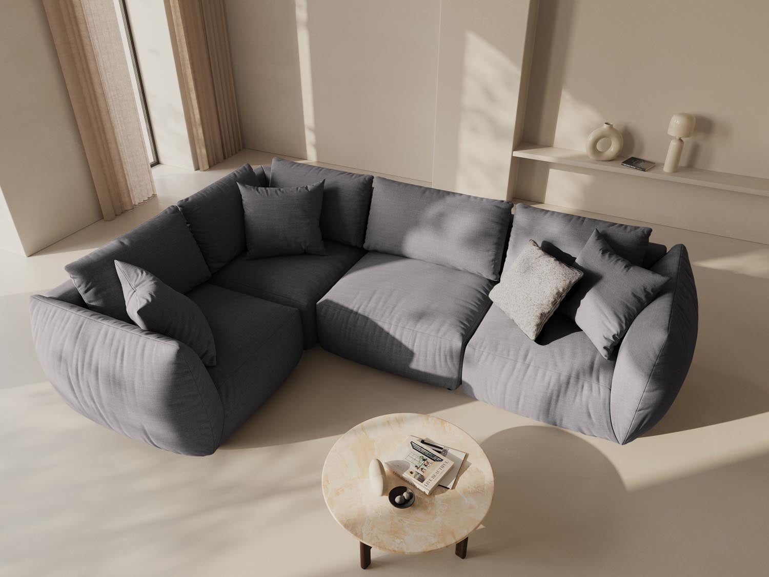 Elegantes Chris Ecksofa links in Sandfarbe, ideal für stilvolle Wohnräume. Komfortables 4-Sitzer Design von Micadoni.