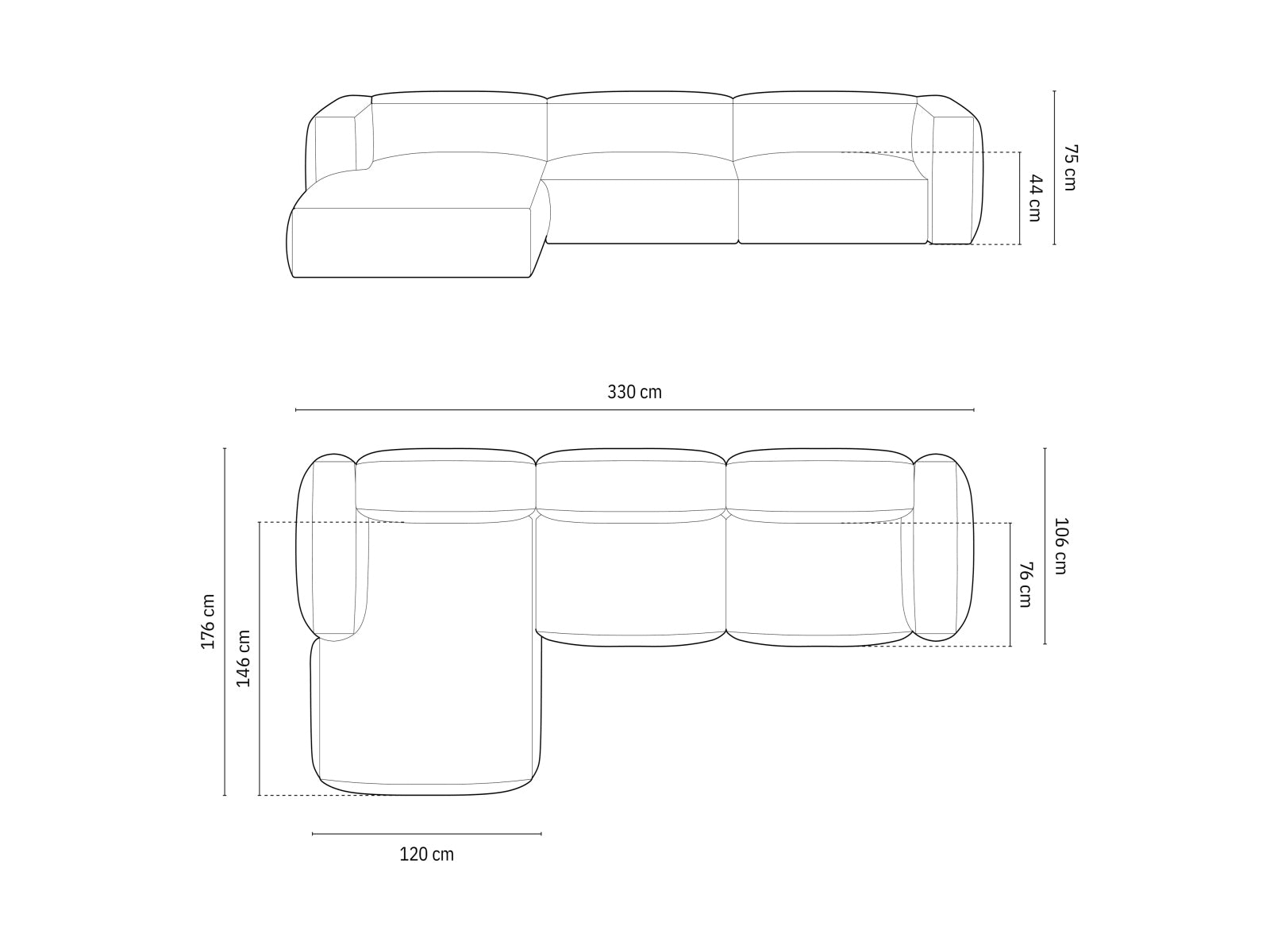 Modernes 3-Sitzer XL Ecksofa links Martina in edlem Graphit, perfekt für gemütliche und stilvolle Wohnlandschaften von Micadoni.