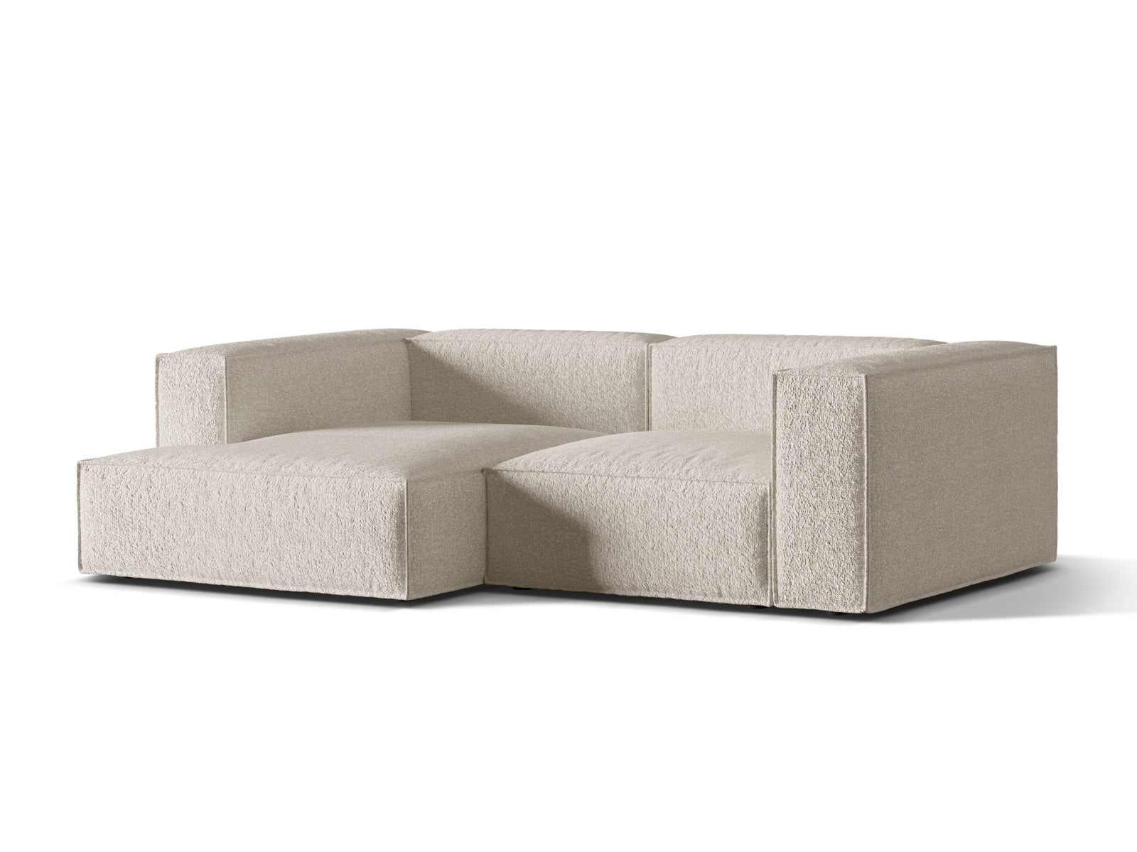 Beige Nuria Boucle Modular Ecksofa links 3 Sitzer von Micadoni, stilvolles L-Sofa für modernen Wohnraum, elegant und komfortabel.