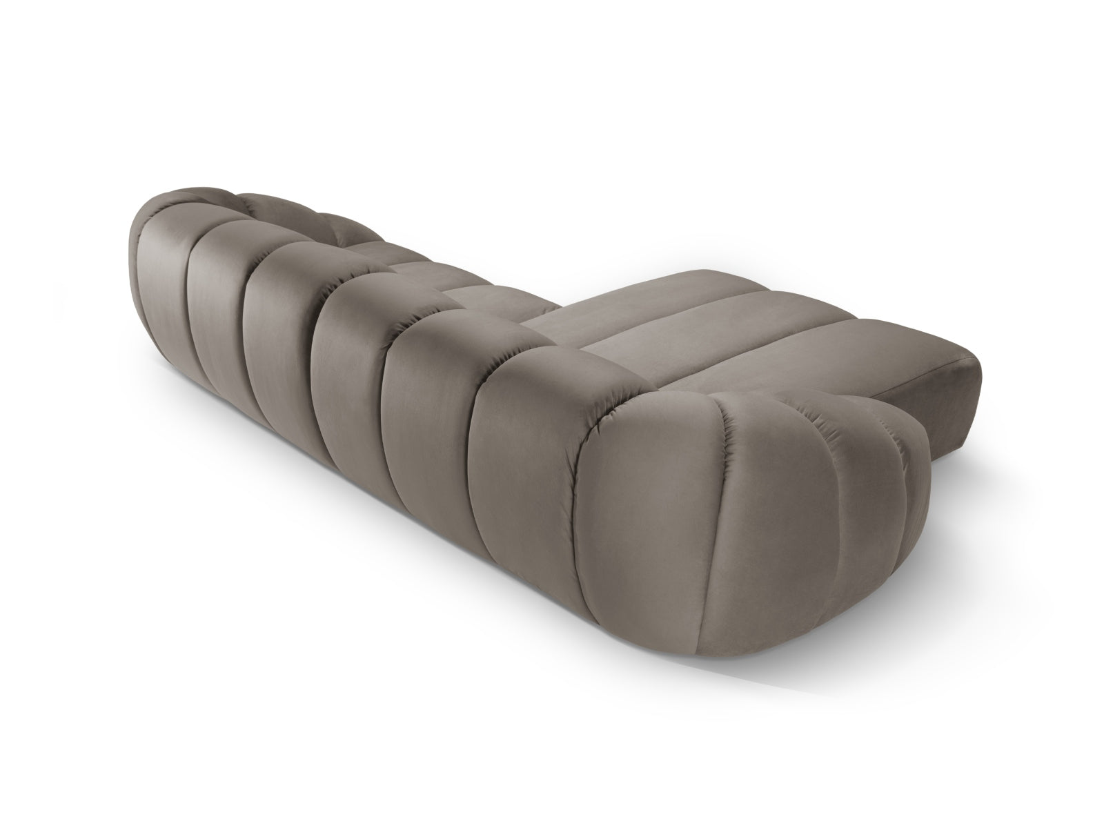 Modernes 4-Sitzer Ecksofa Diana Velour in Grau-Braun, linksseitig, perfekt für gemütliche und stilvolle Wohnambiente.