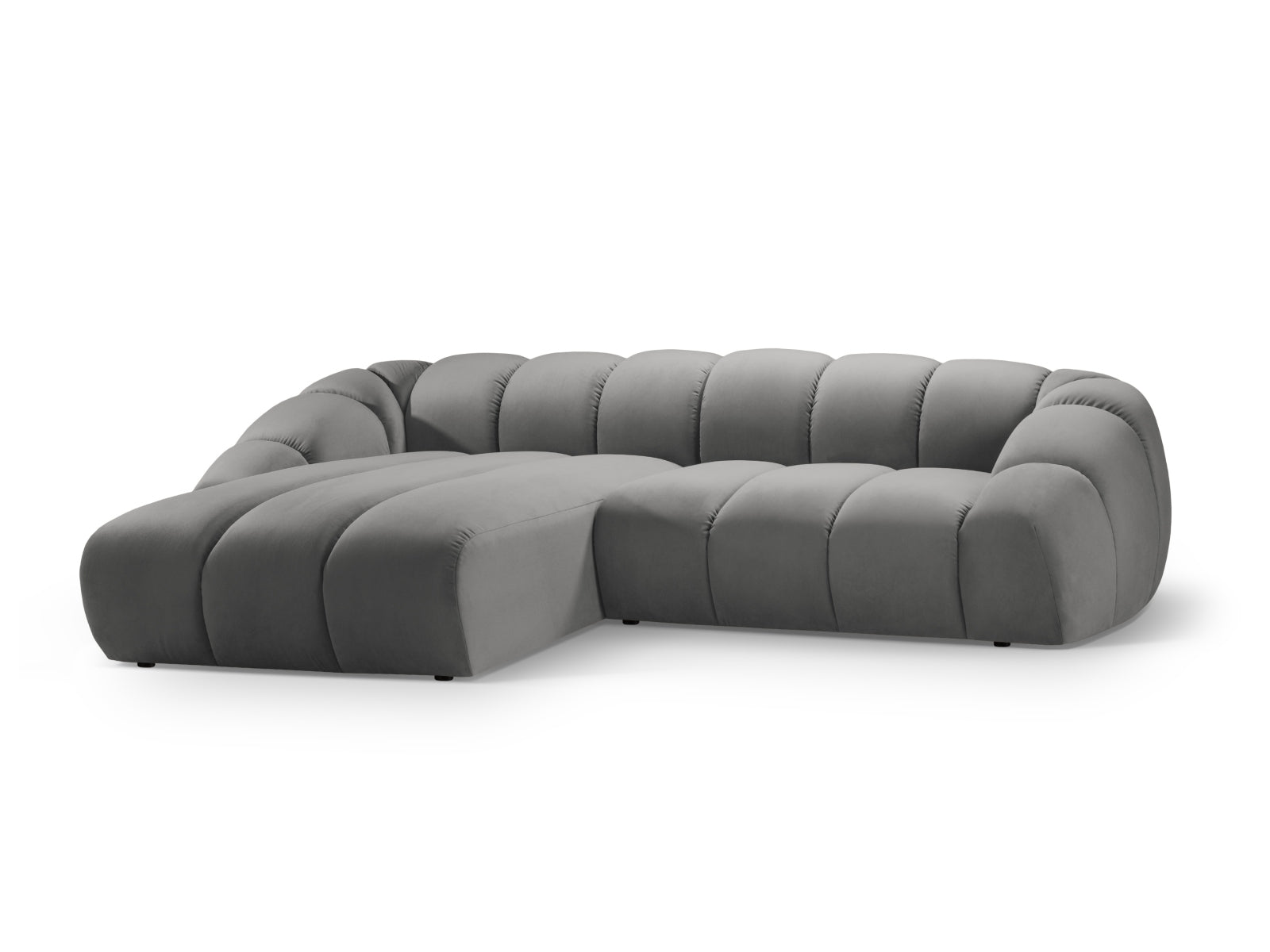 Elegantes Diana Velour Ecksofa in Grau, linksseitig, 4-Sitzer von Micadoni, ideal für stilvolle Wohnräume.