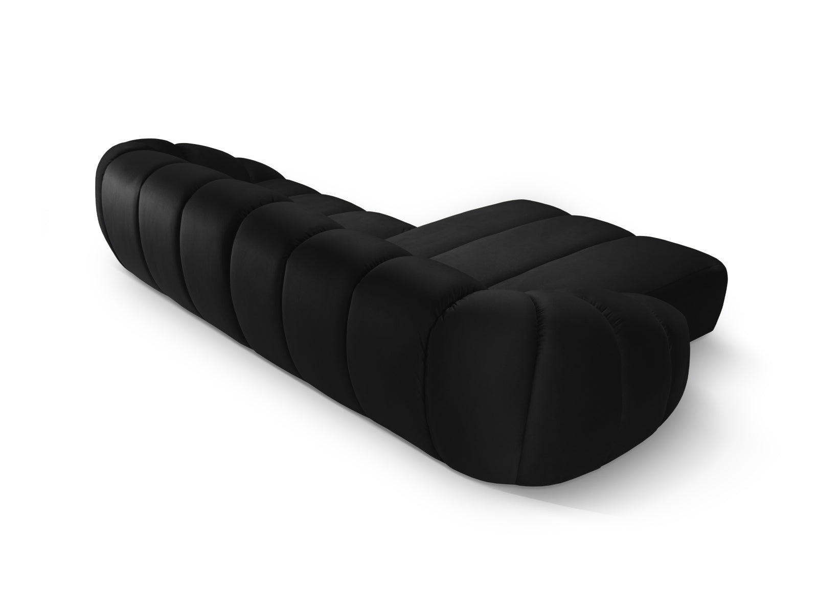 Modernes Diana Velour L-Sofa in Schwarz, linksseitig, 4-Sitzer von Micadoni, ideal für gemütliche Abende und stilvolle Einrichtung.
