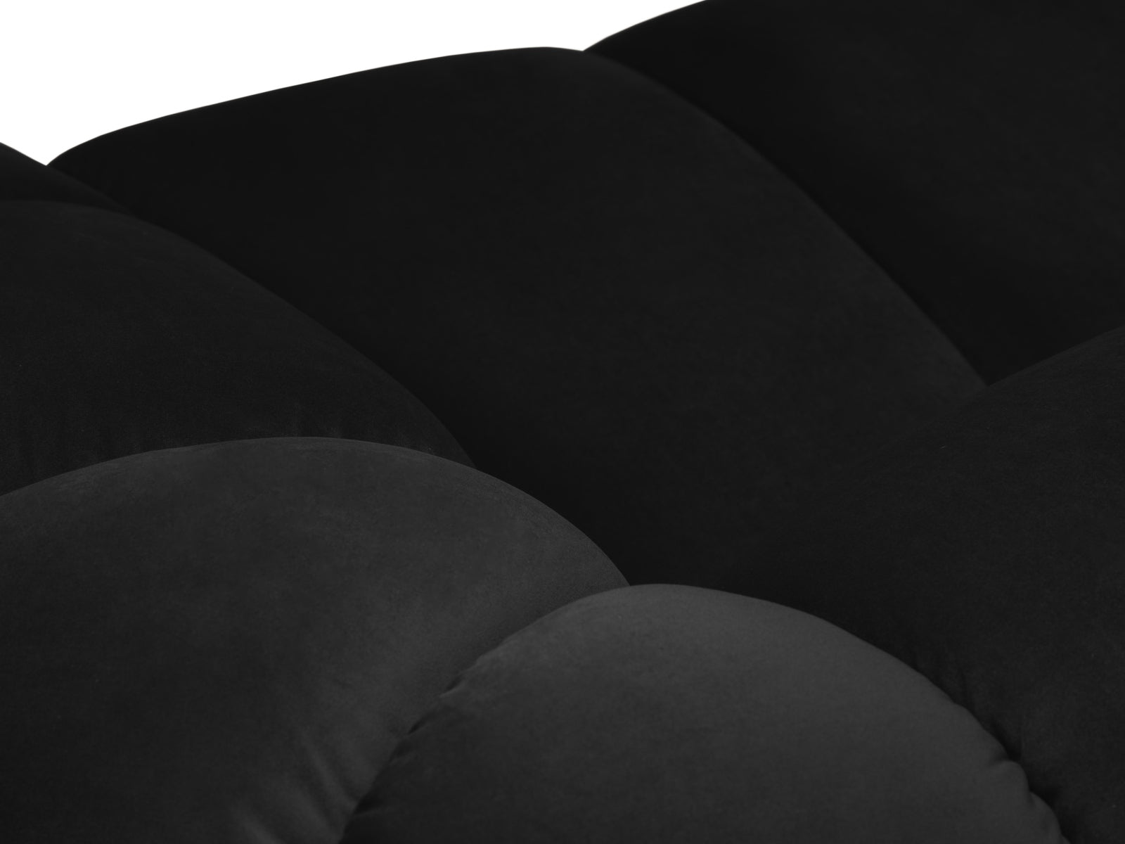Elegantes schwarzes Ecksofa Diana Velour, linksseitig, 4-Sitzer von Micadoni, perfekt für stilvolle Wohnräume und entspannte Stunden.