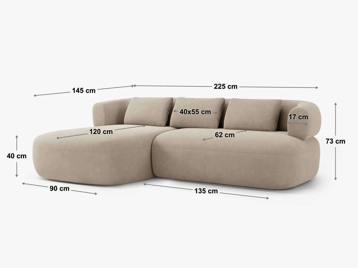 Jenny Velour Ecksofa links 5 Sitzer in Beige-Salvador präsentiert im Onlineshop von KAQTU Design AG. L-Sofa links ist von Micadoni