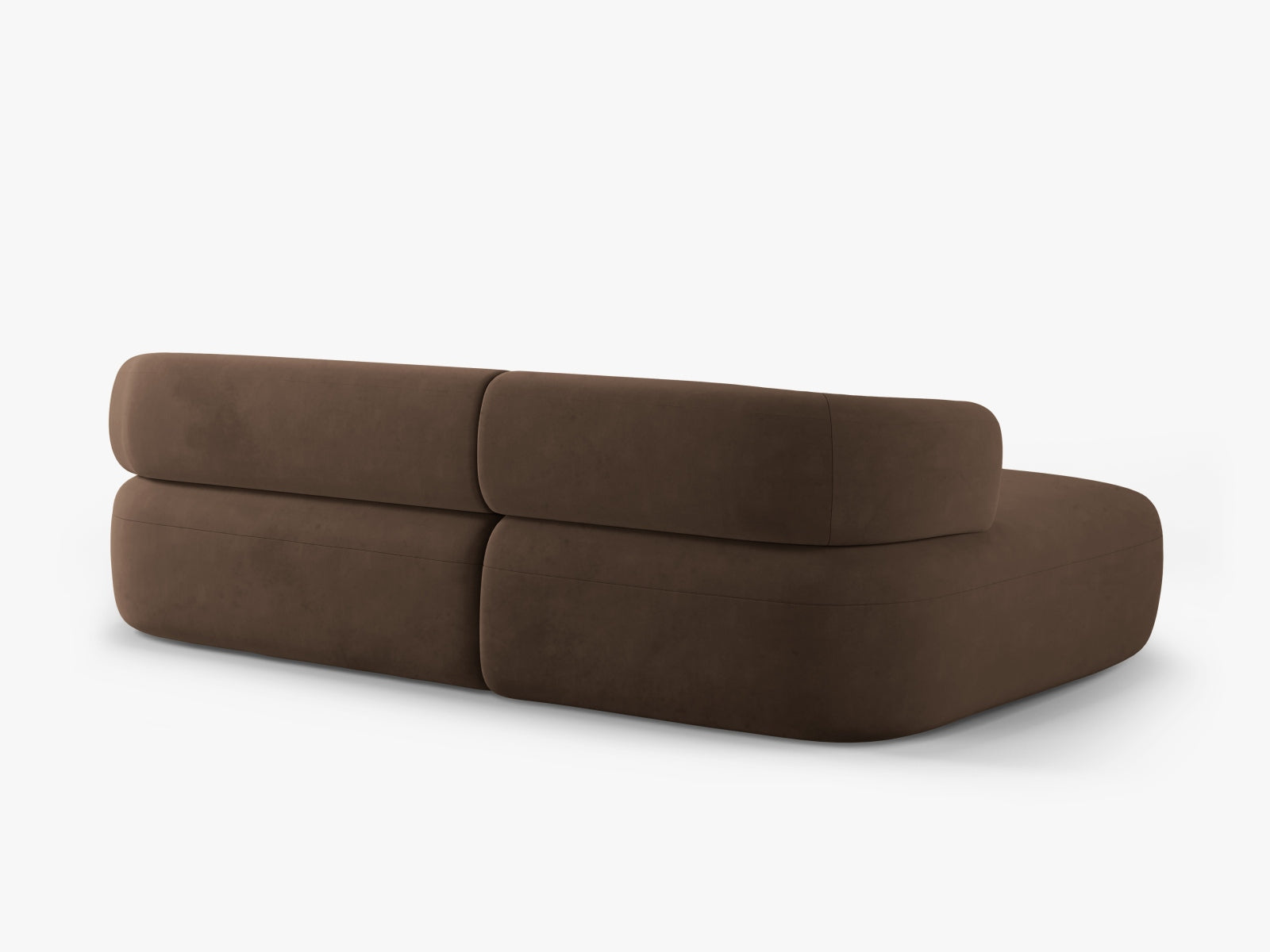 Elegantes 5-Sitzer Ecksofa Jenny aus weichem Velours, linksseitig, in luxuriösem Chocolate-Salvador, ideal für stilvolle Wohnräume.