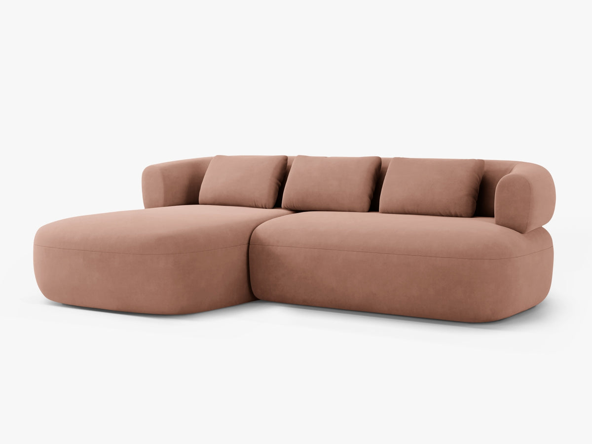 Jenny Velour Ecksofa links 5 Sitzer in Pink-Salvador präsentiert im Onlineshop von KAQTU Design AG. L-Sofa links ist von Micadoni