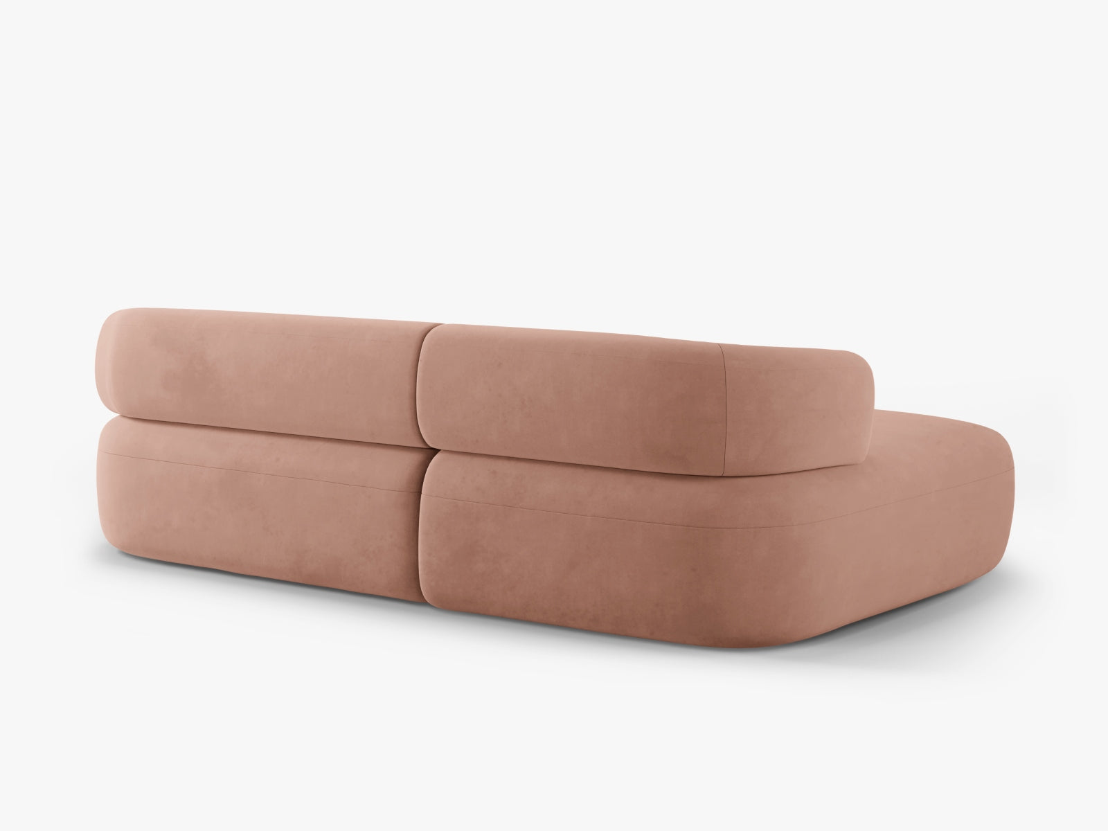 Modernes 5-Sitzer Ecksofa Jenny Velour links in lebhaftem Pink-Salvador, ideal für ein gemütliches und stilvolles Ambiente.