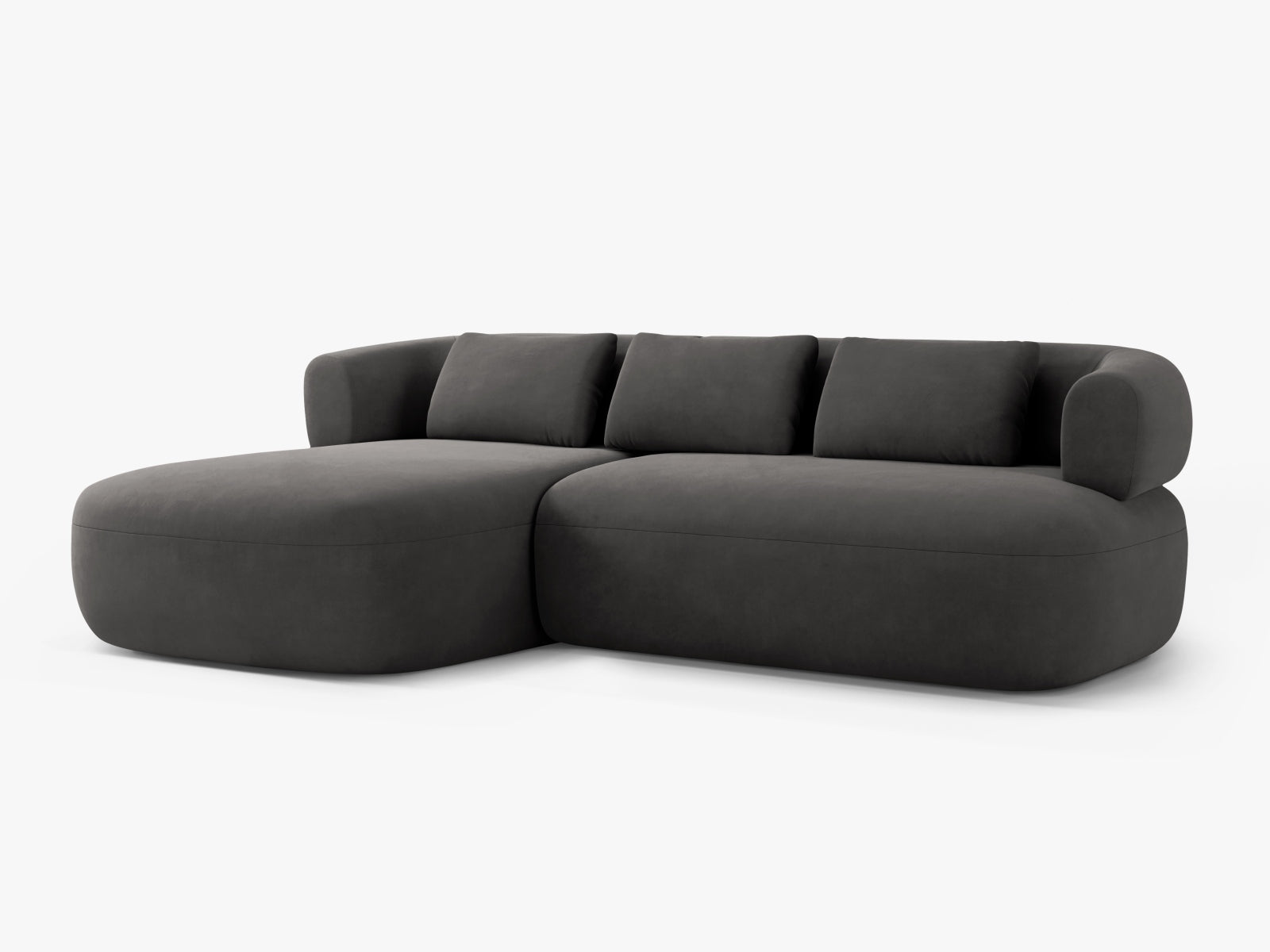 Elegantes Jenny Velour Ecksofa links, 5-Sitzer in Dunkelgrau, stilvolles Design von Micadoni für modernen Wohnkomfort.