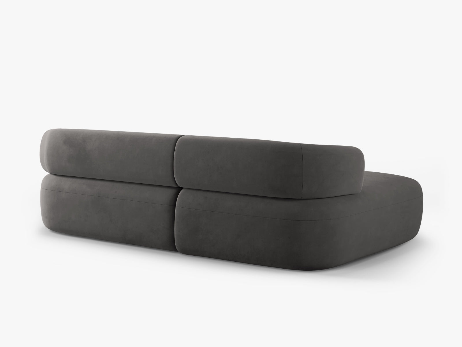 Elegantes linksseitiges Ecksofa Jenny in Dunkelgrau, 5-Sitzer, aus luxuriösem Velours für ein gemütliches und modernes Wohnambiente.