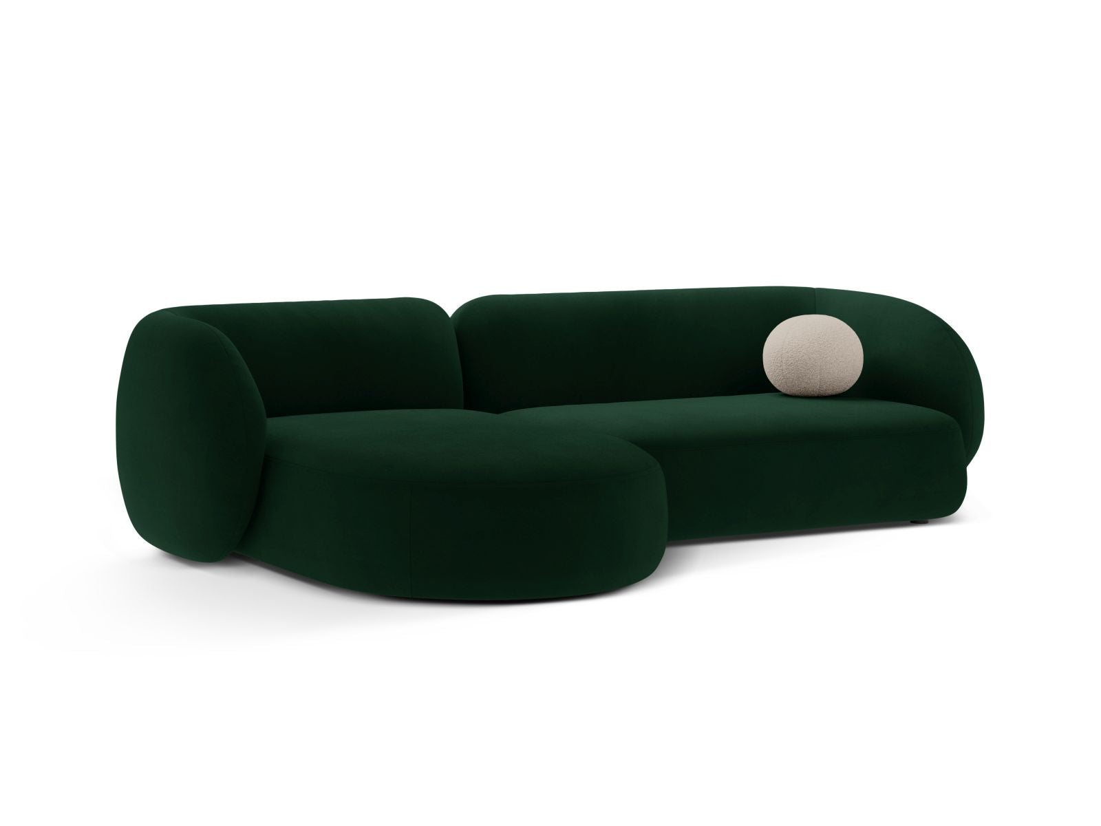 Elegantes 3-Sitzer Ecksofa links Kate in Flaschengrün, ideal für stilvolle Wohnräume, präsentiert von Micadoni.