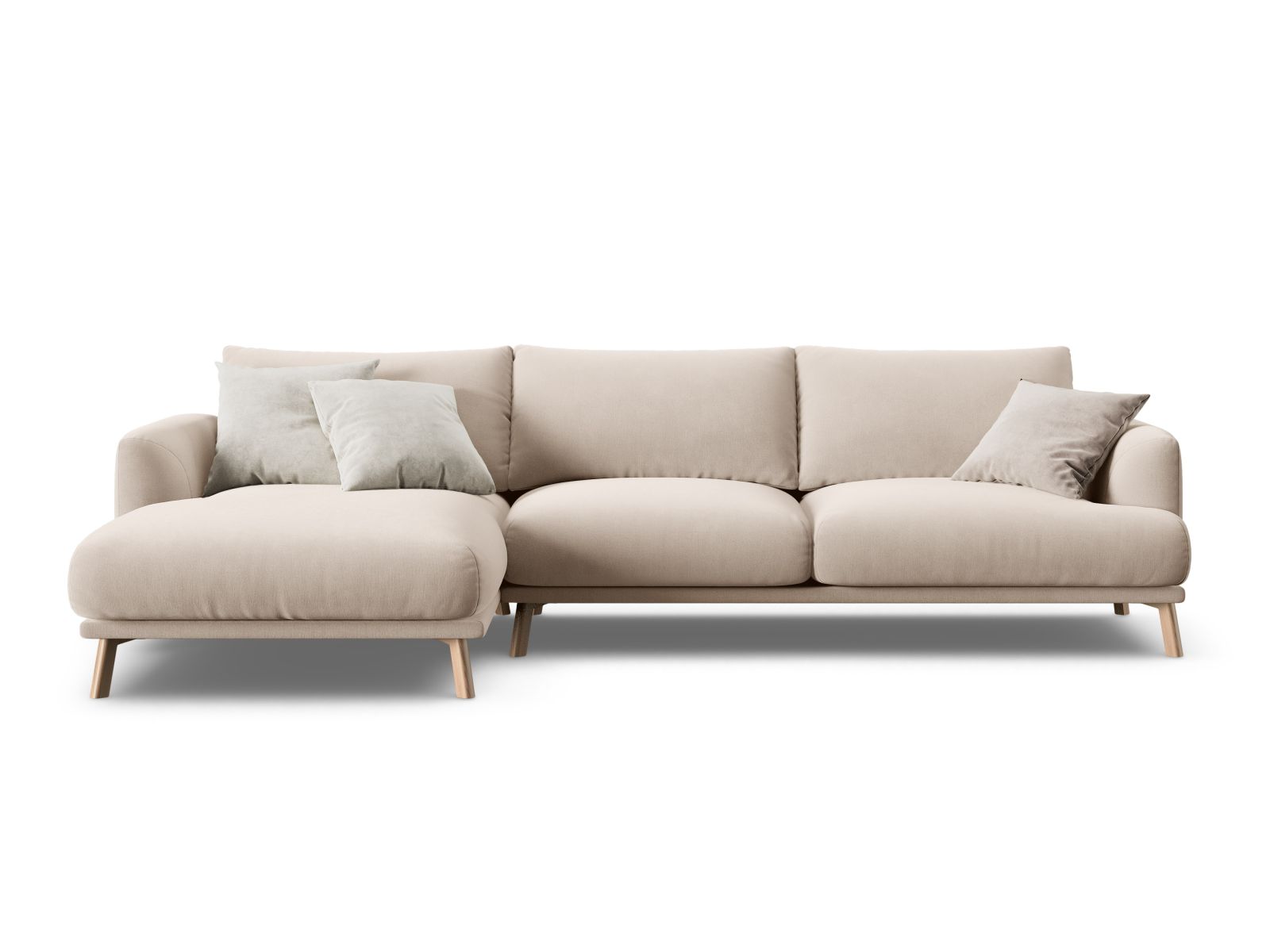 Stylisches 4-Sitzer Ecksofa links Naomi von Micadoni in sanftem Beige, ideal für gemütliche Abende und gesellige Runden.