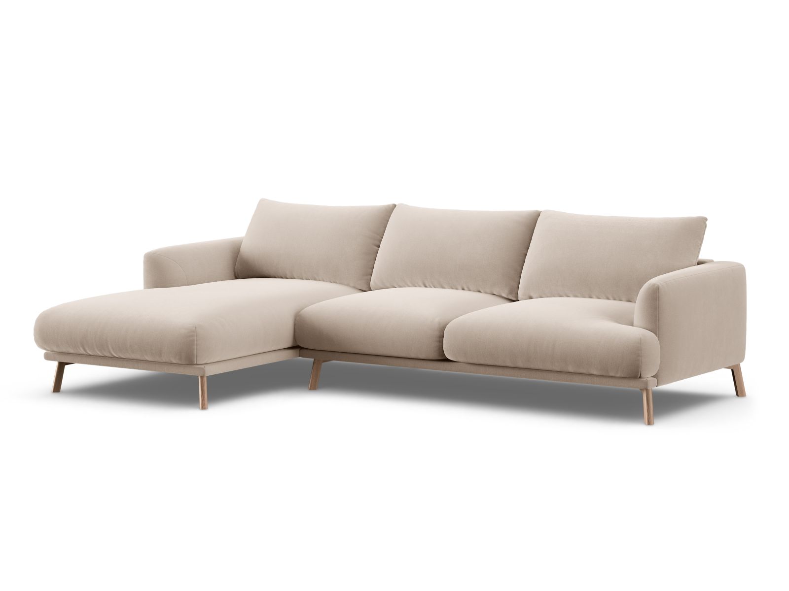 Elegantes 4-Sitzer Ecksofa links Naomi von Micadoni in zartem Beige, perfekt für entspannte Stunden und gesellige Zusammenkünfte.
