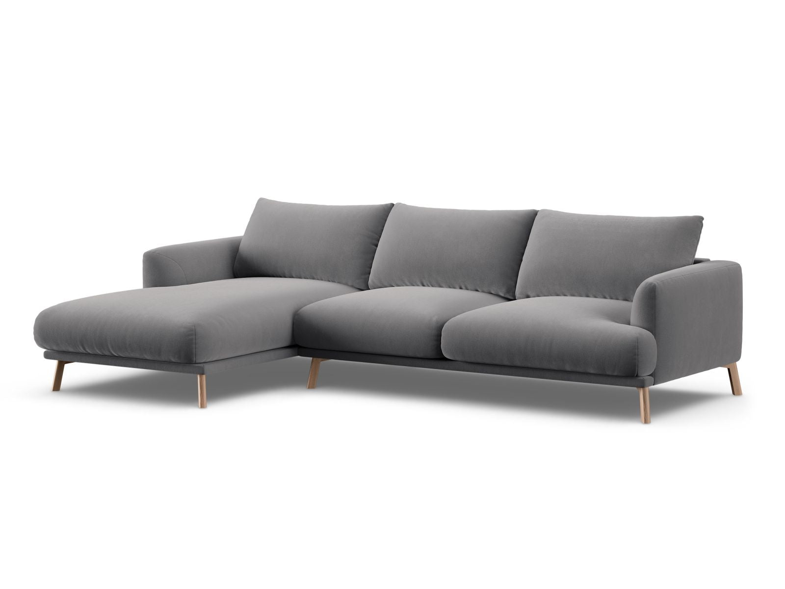 Stylisches 4-Sitzer Ecksofa links Naomi in elegantem Grau, ideal für moderne Wohnräume, erhältlich bei KAQTU Design AG.