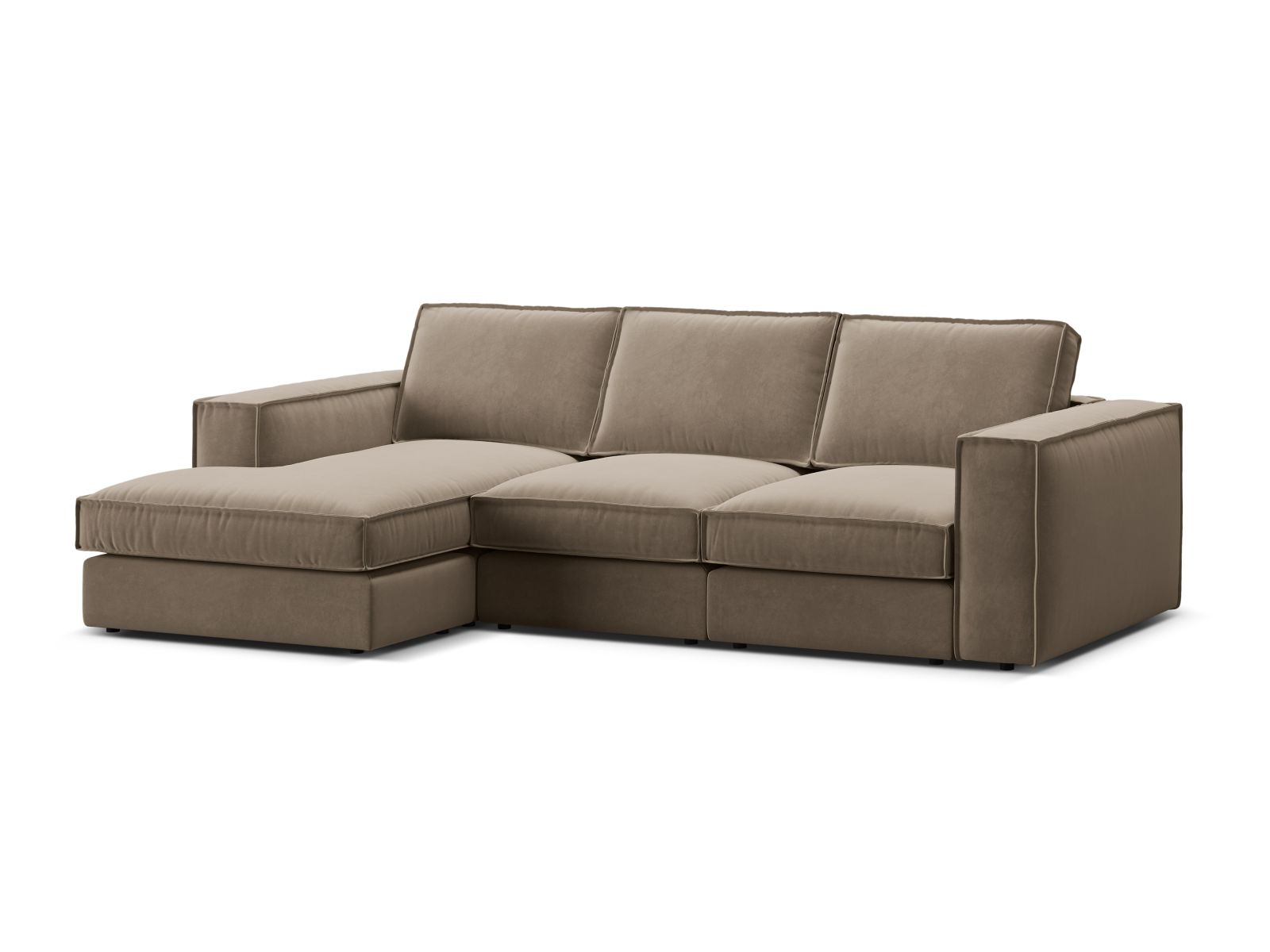 Elegantes 3-Sitzer Ecksofa Pola in Grau-Braun, ideal für stilvolle Wohnräume, bietet Komfort und vielseitige Gestaltungsmöglichkeiten.