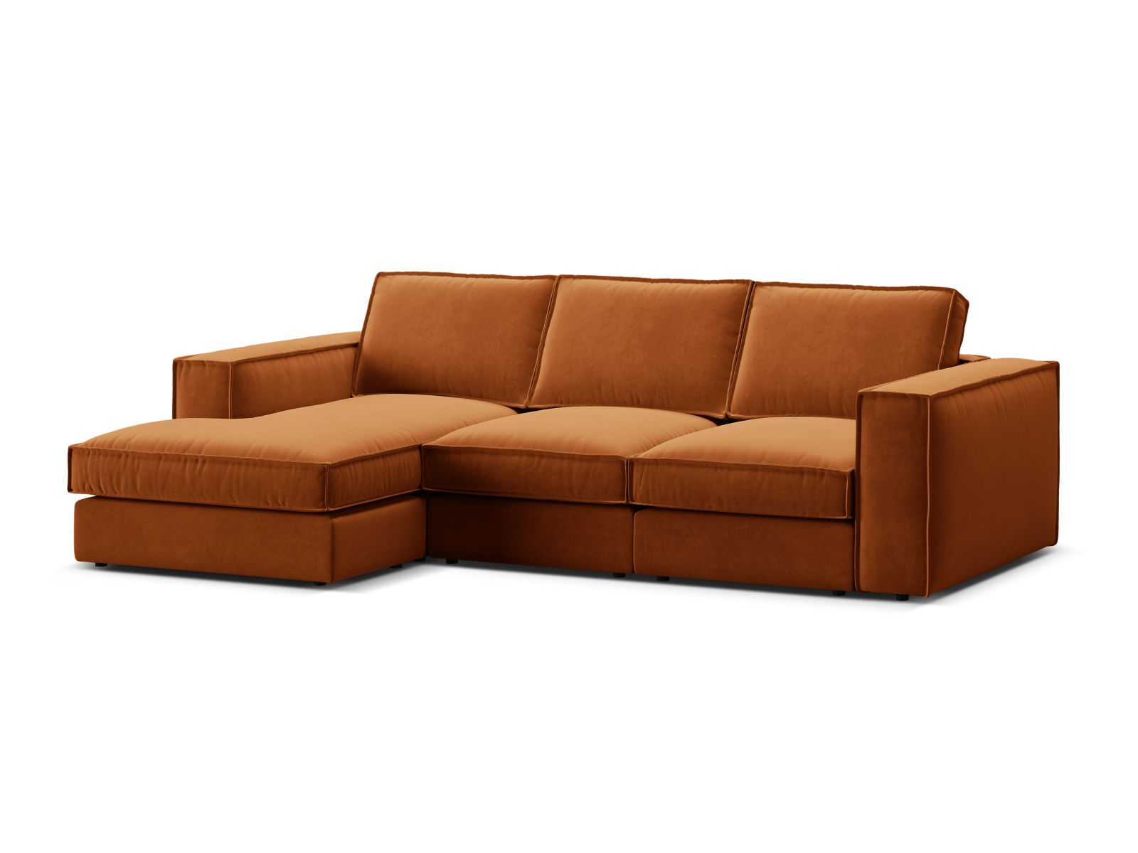 Stylisches 3-Sitzer Ecksofa links Pola in warmem Terracotta, ideal für einladende Wohnräume und zeitgemäße Einrichtung.