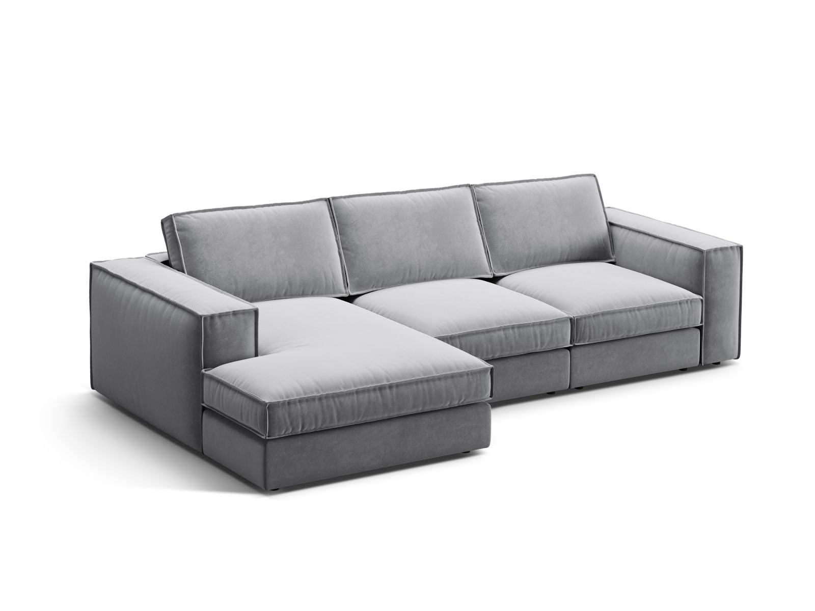 Elegantes 3-Sitzer Ecksofa links Pola in stilvollem Grau, ideal für moderne Wohnräume, von Micadoni.