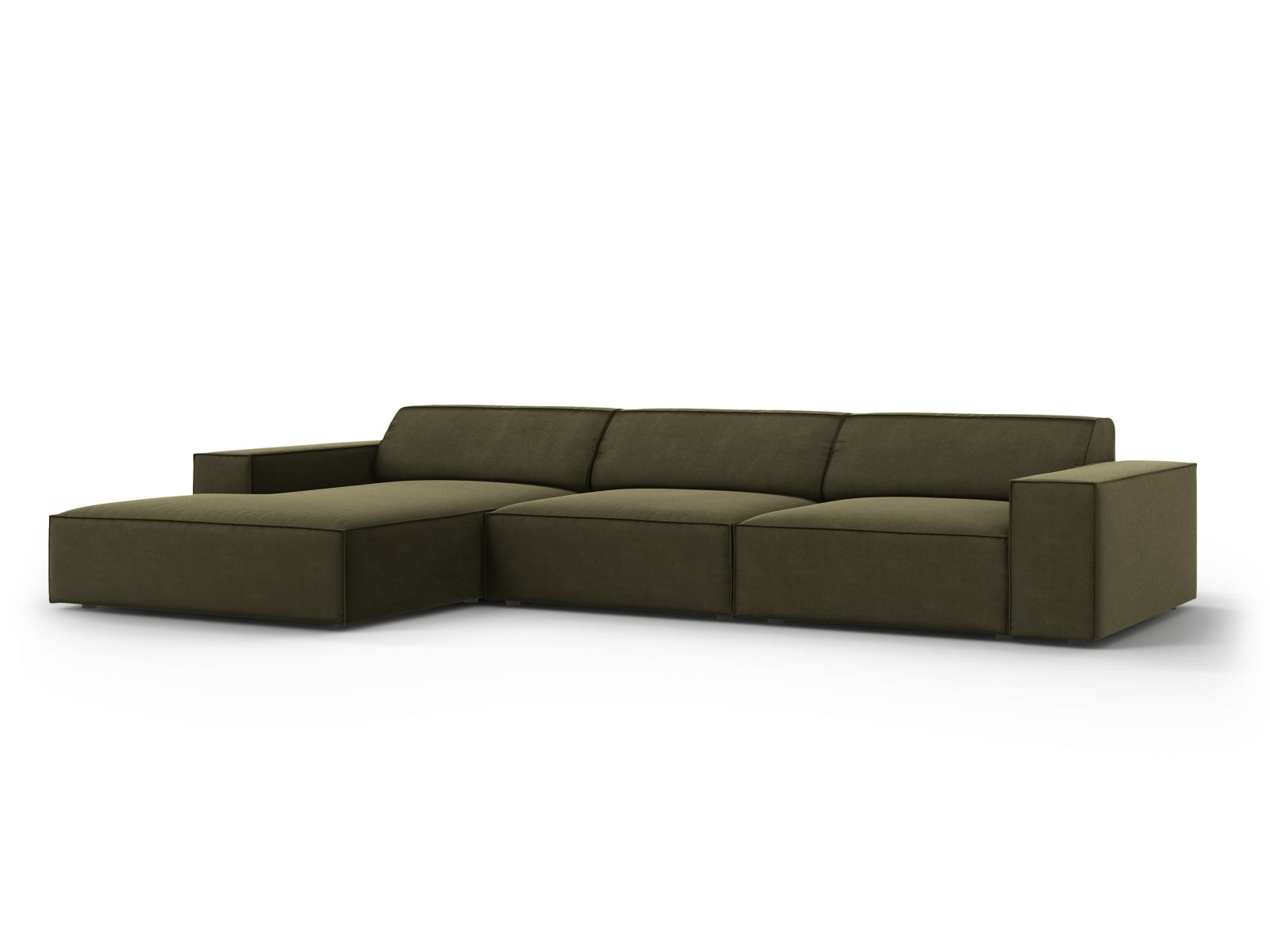 Erleben Sie das Jodie Velour Ecksofa links von Micadoni – ein modulares 4-Sitzer Sofa, das modernes Design und höchsten Komfort vereint.
