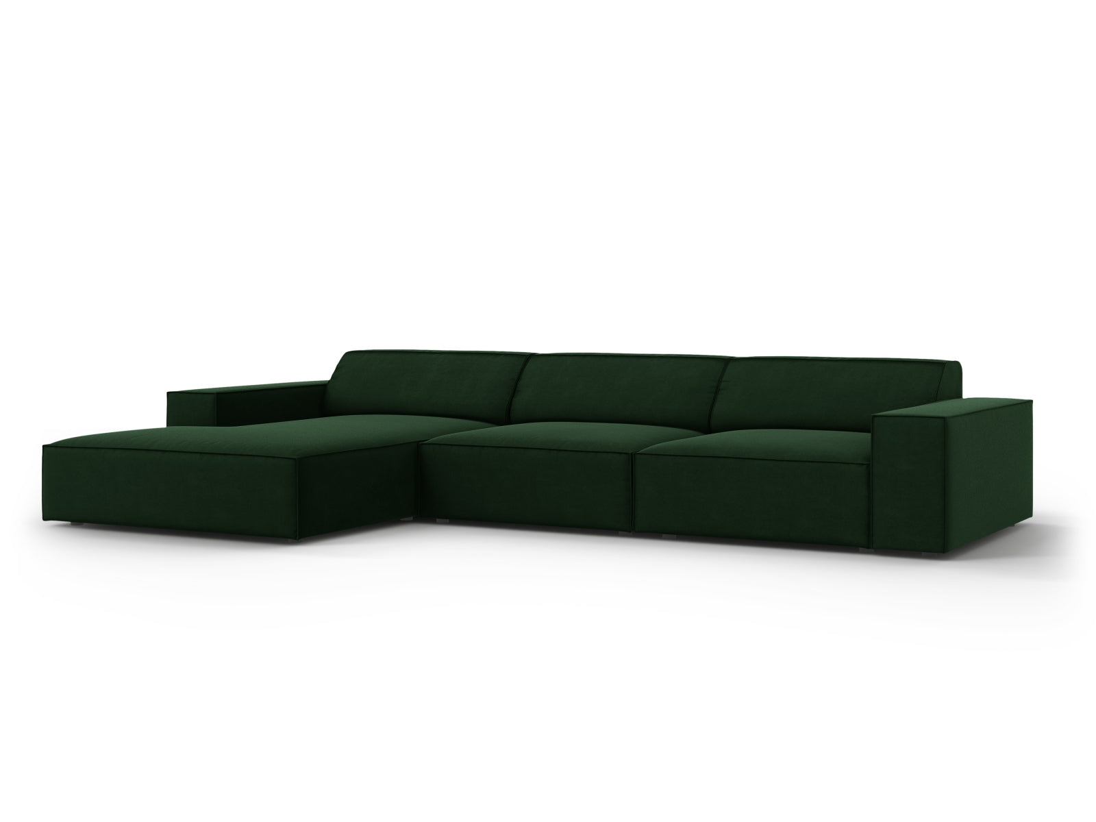 Modulares Jodie Velour Ecksofa in edlem Flaschengrün, linksseitig, 4-Sitzer, perfekt für moderne und komfortable Wohnräume.