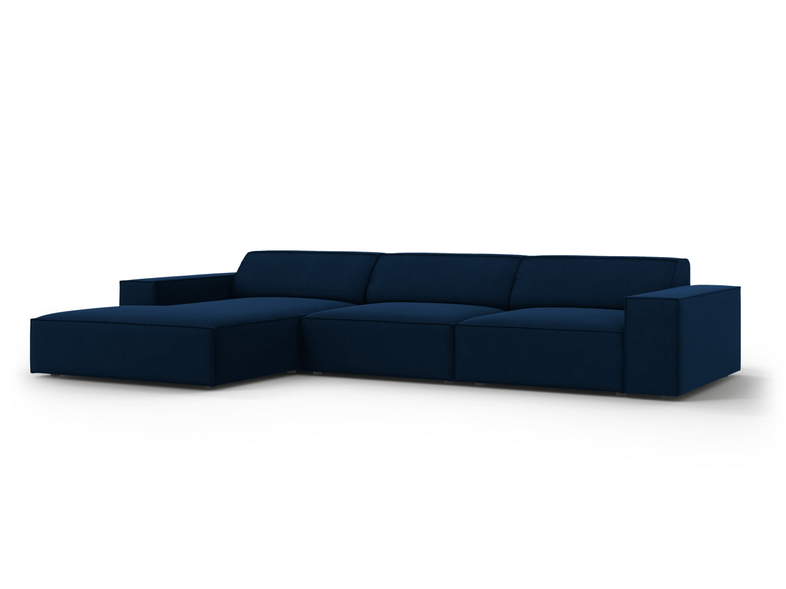 Modulares Ecksofa Jodie in Royal Blue, linksseitig, 4-Sitzer, perfekt für moderne Wohnkonzepte und gemütliche Abende.