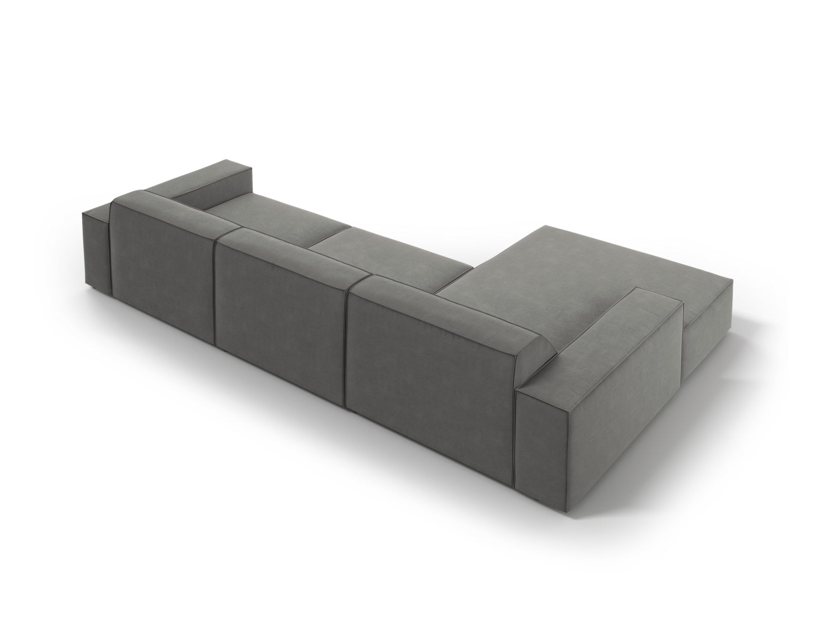 Modulares 4-Sitzer Ecksofa Jodie Velour in sanften Tönen, linksseitig, perfekt für gemütliche und moderne Wohnambiente.