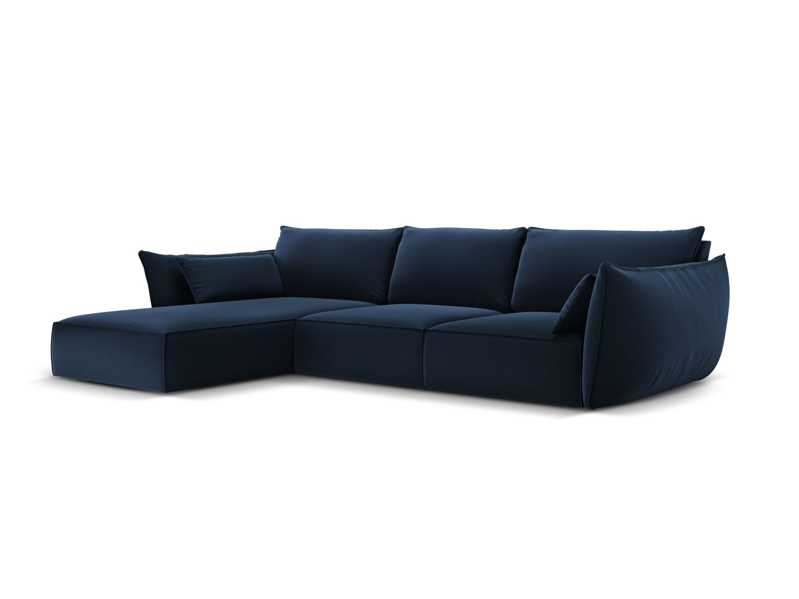 Elegantes Kaelle Velour Ecksofa links in Royal Blue, ideal für stilvolle Wohnräume. Komfortables 4-Sitzer Design von Micadoni.