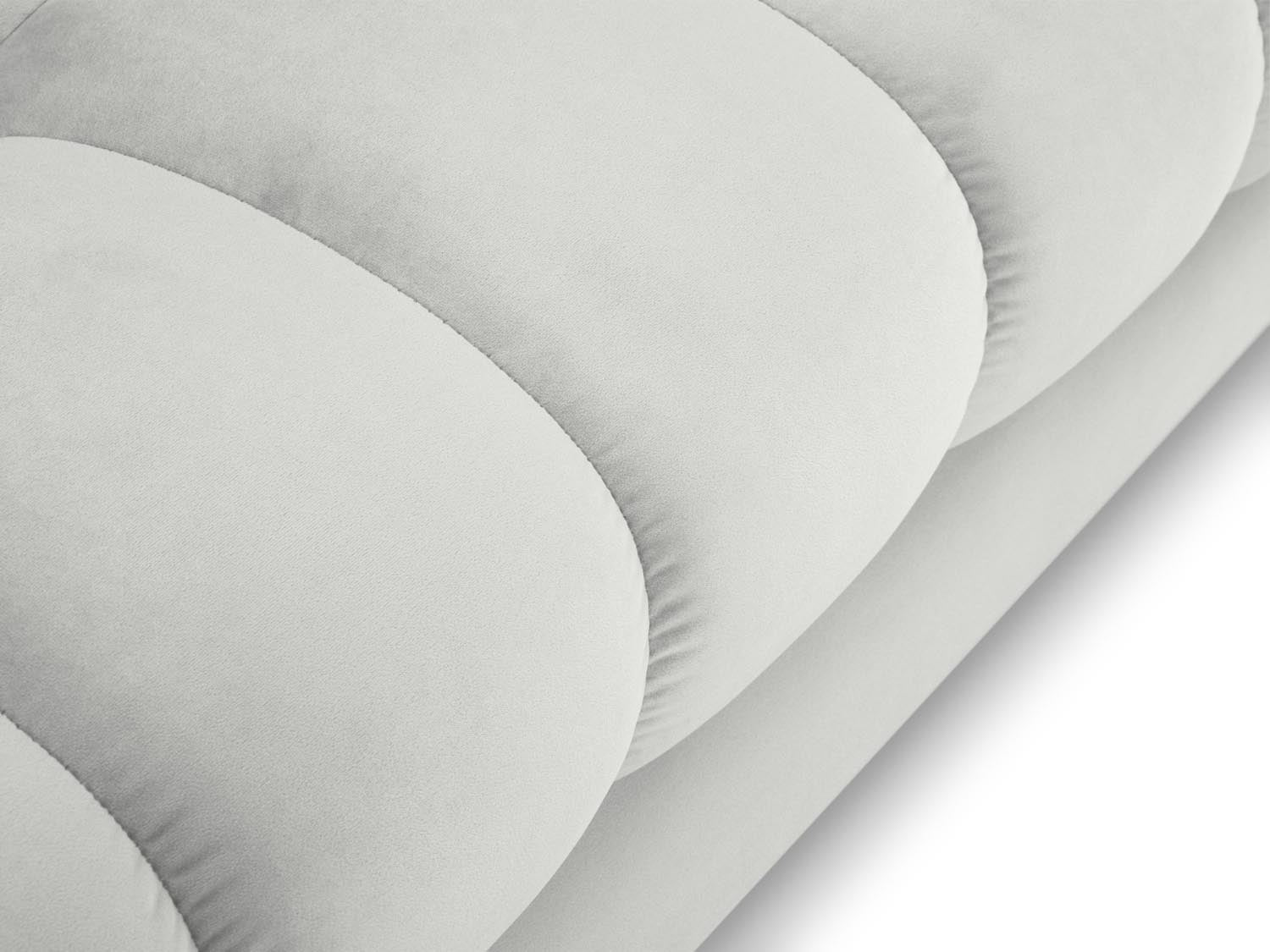 Modernes Mamaia Velour Ecksofa links, 5-Sitzer in edlem Silver/Schwarz-Bluvel, perfekt für entspannte Stunden und stilvolle Einrichtung.