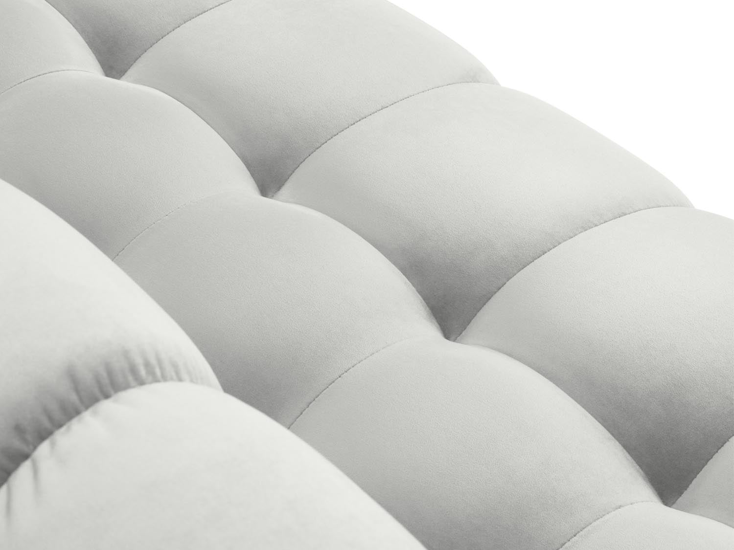Stylisches Mamaia Velour Ecksofa links, 5-Sitzer in edlem Silver/Schwarz-Bluvel, perfekt für entspannte Stunden und zeitgemäße Einrichtung.