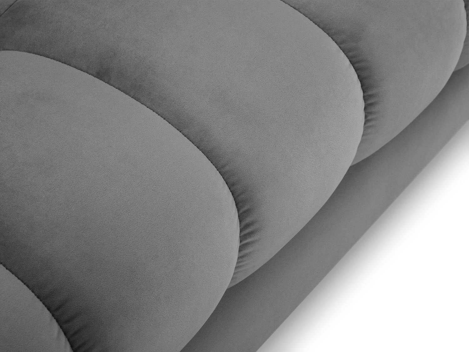 Modernes Mamaia Velour Ecksofa links in Grau und Schwarz-Bluvel, perfekt für gemütliche Abende und stilvolle Einrichtungsideen.