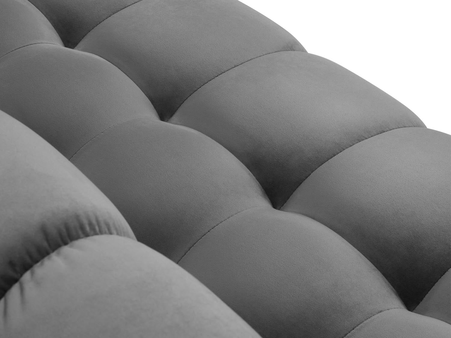 Stylisches Mamaia Velour Ecksofa links in Grau und Schwarz-Bluvel, perfekt für moderne Wohnzimmer und gemütliche Abende.
