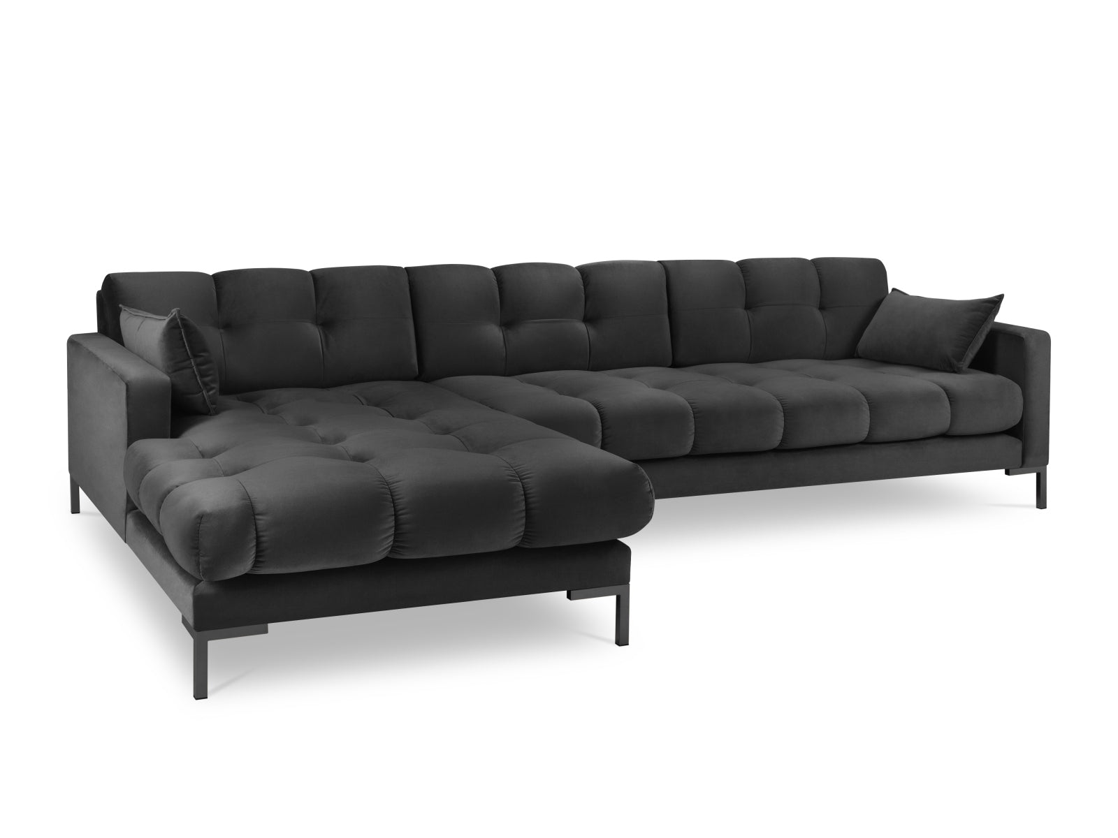 Mamaia Velour Ecksofa links 5 Sitzer in Dark Grey/Schwarz-Bluvel präsentiert im Onlineshop von KAQTU Design AG. Ecksofa links ist von Micadoni