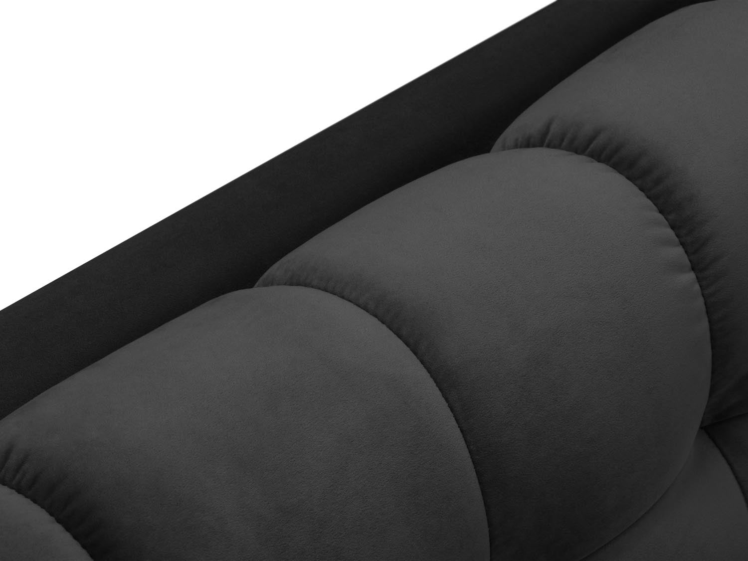 Elegantes Mamaia Velour Ecksofa links in stilvollem Dunkelgrau, ideal für gemütliche Abende. 5-Sitzer von Micadoni für einladendes Wohnen.