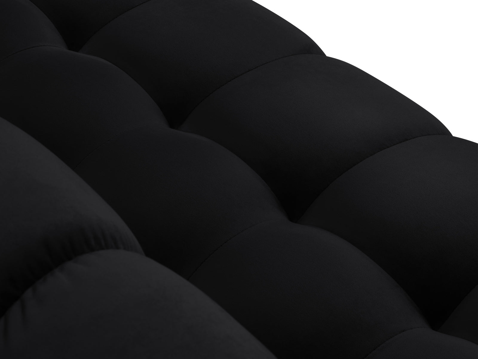 Stylisches Mamaia Velour Ecksofa links, 5 Sitzer in edlem Schwarz, perfekt für gemütliche Abende und zeitgemäße Einrichtung.